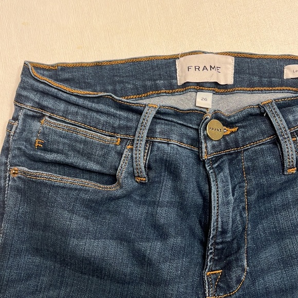 🔵 FRAME Le High Skinny Crop Blue Raw Edge Skinny Jeans - Picture 4 of 8
